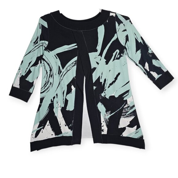 Eva Varro Abstract Brushstroke Tunic - Women's S - Open Back Teal and Black - Picture 7 of 8